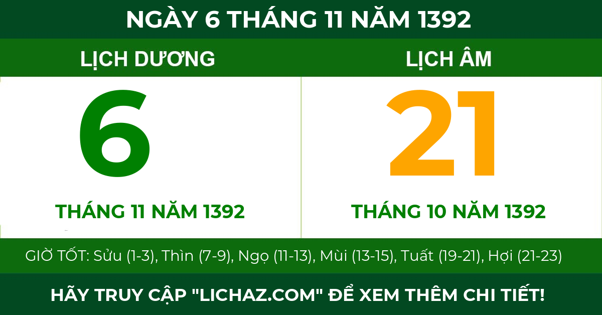 lịch âm ngày 6 tháng 11 năm 1392