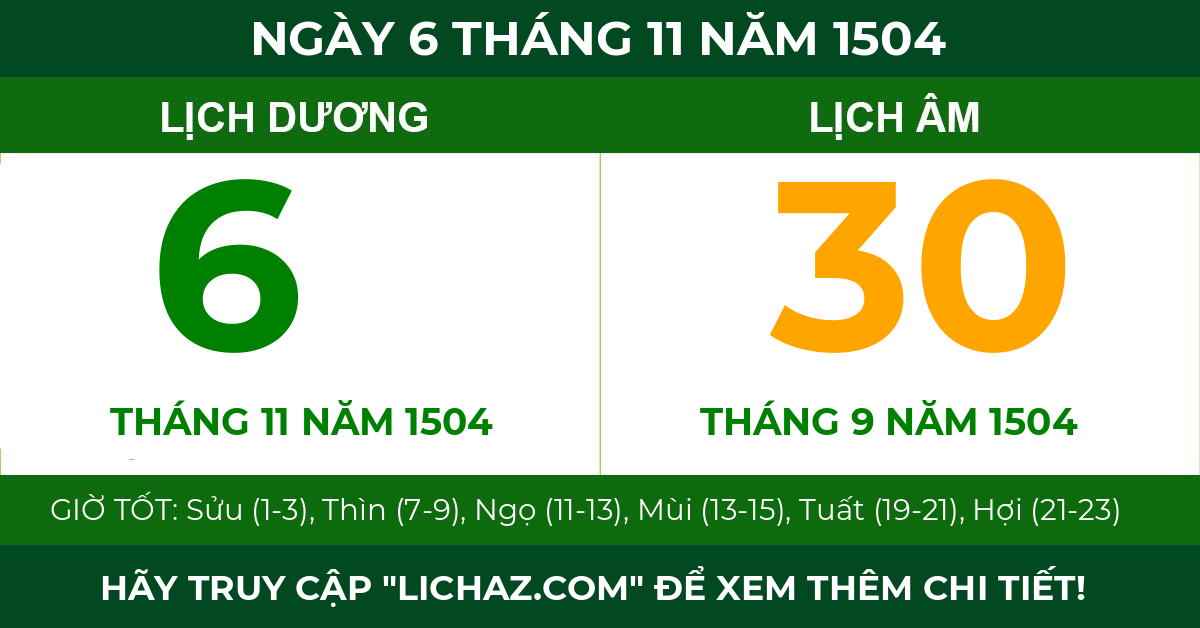 lịch âm ngày 6 tháng 11 năm 1504