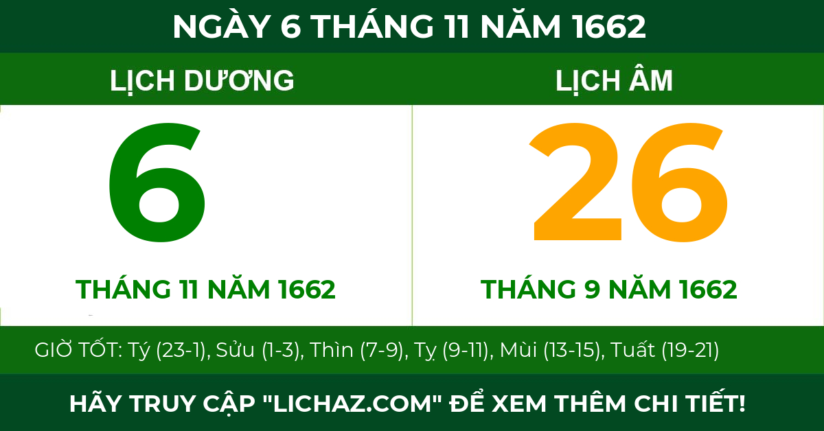 lịch âm ngày 6 tháng 11 năm 1662