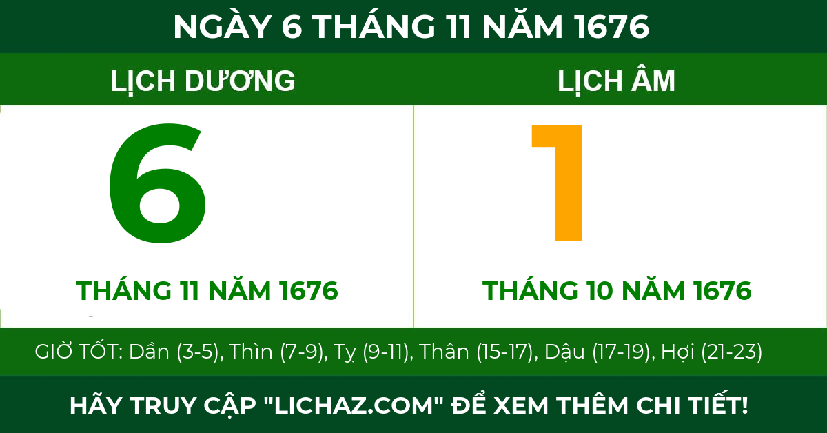 lịch âm ngày 6 tháng 11 năm 1676
