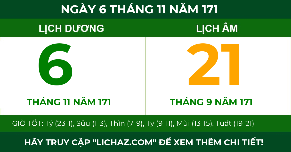 lịch âm ngày 6 tháng 11 năm 171