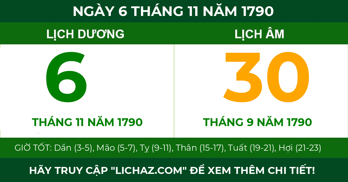 lịch âm ngày 6 tháng 11 năm 1790