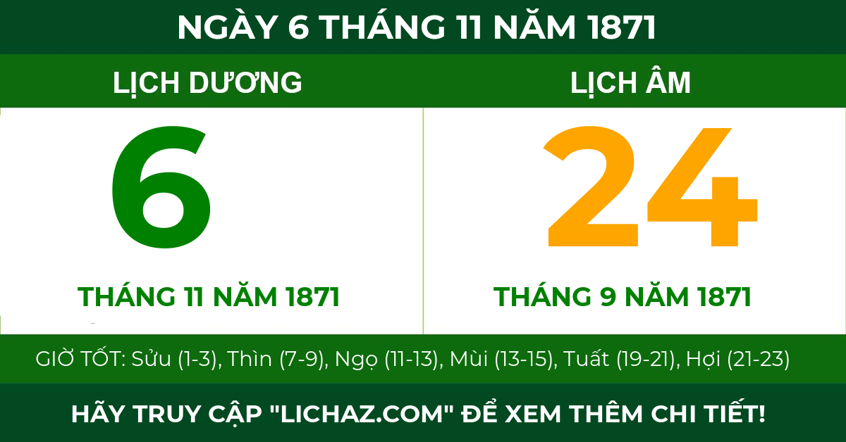 lịch âm ngày 6 tháng 11 năm 1871