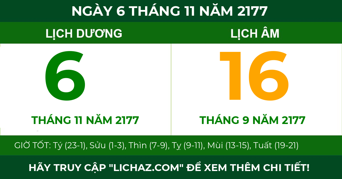 lịch âm ngày 6 tháng 11 năm 2177
