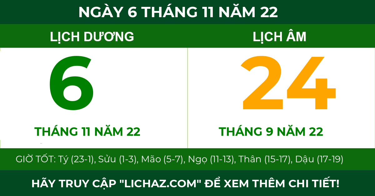 lịch âm ngày 6 tháng 11 năm 22