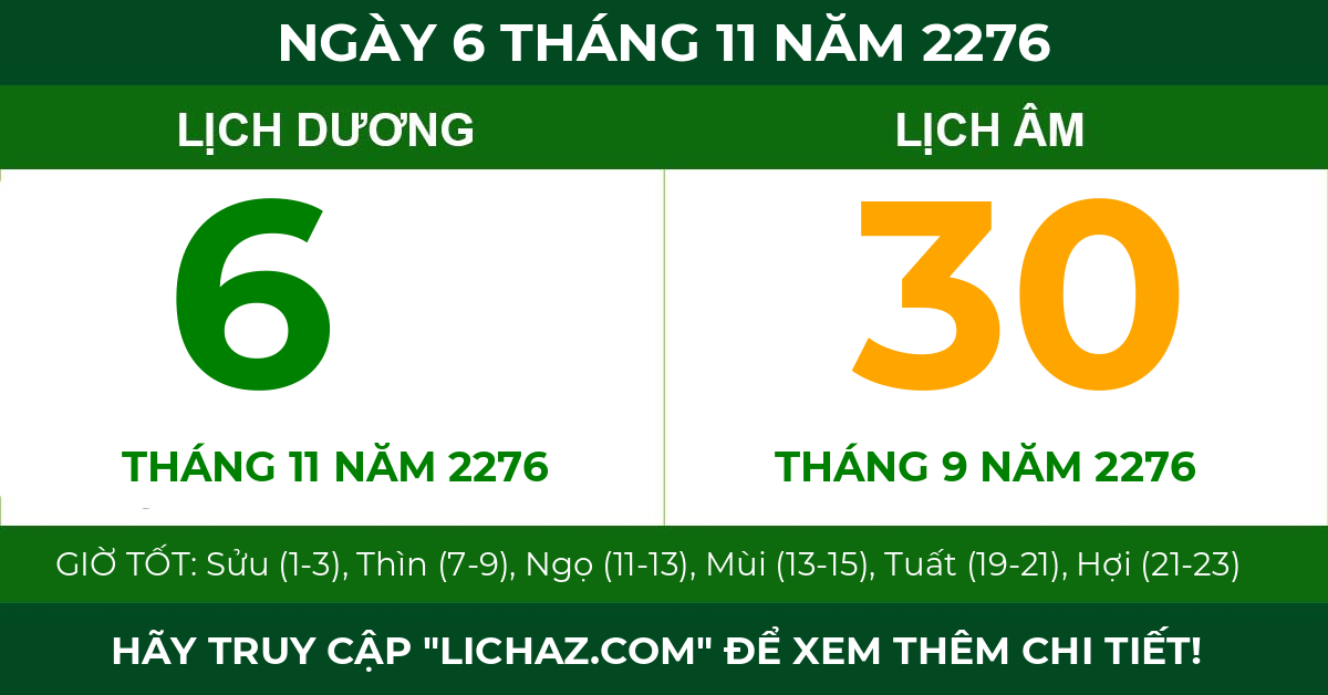 lịch âm ngày 6 tháng 11 năm 2276