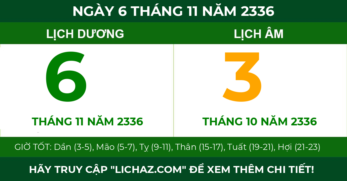 lịch âm ngày 6 tháng 11 năm 2336