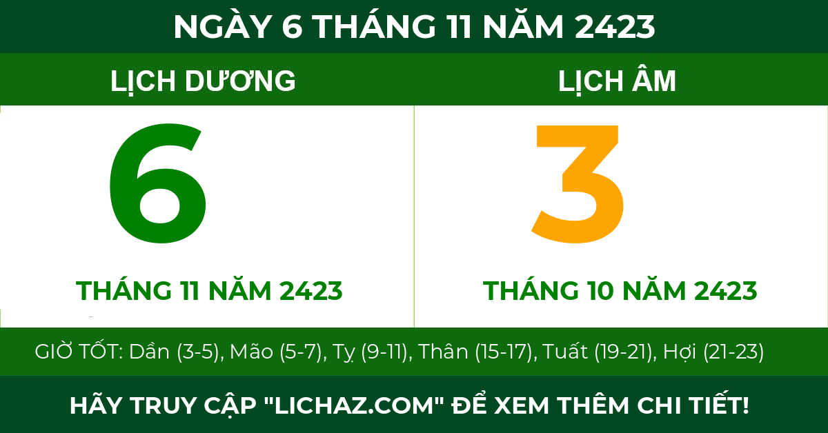 lịch âm ngày 6 tháng 11 năm 2423