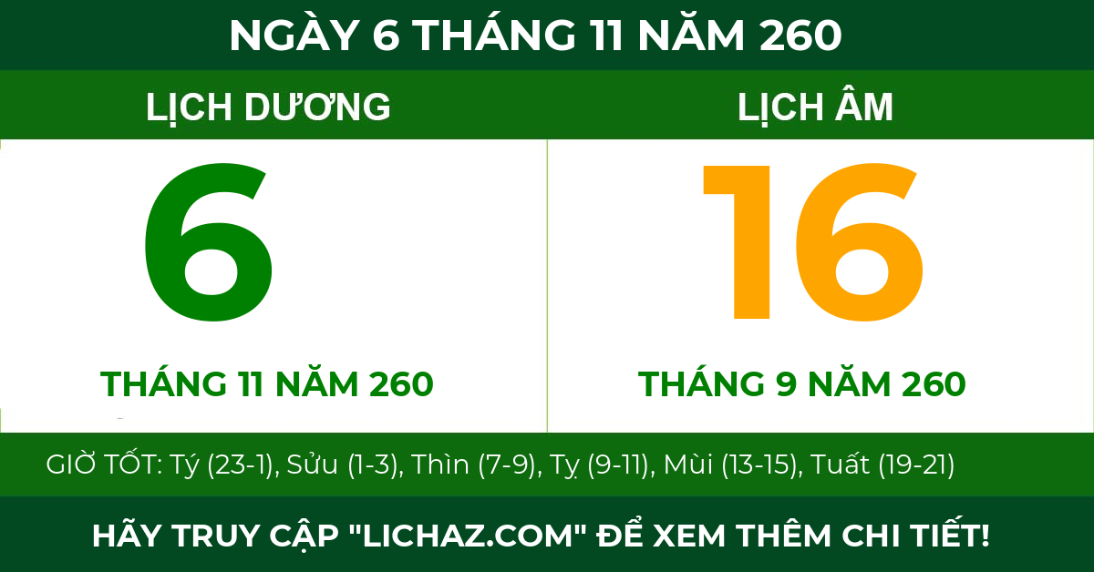 lịch âm ngày 6 tháng 11 năm 260