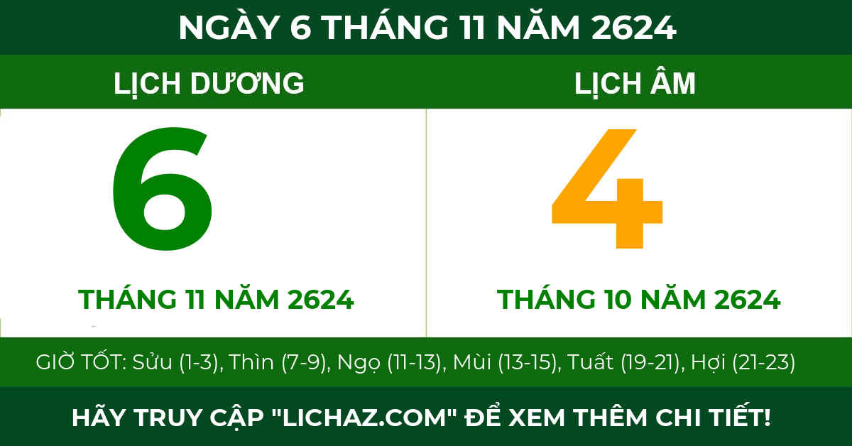 lịch âm ngày 6 tháng 11 năm 2624