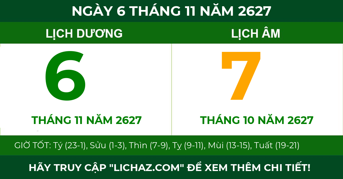 lịch âm ngày 6 tháng 11 năm 2627