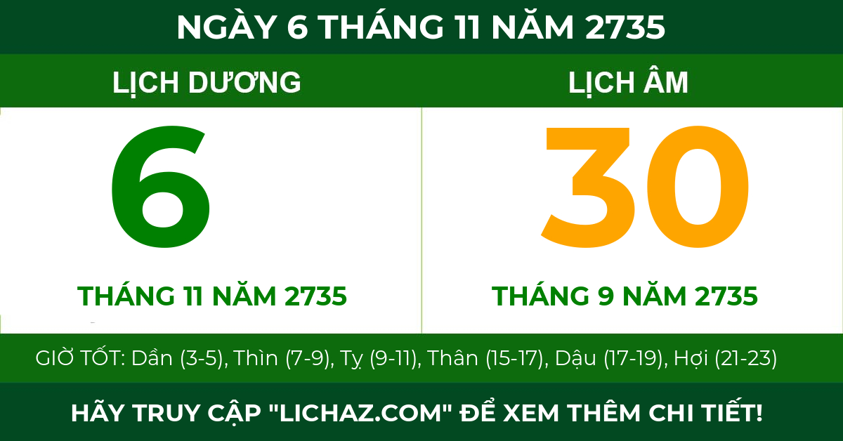 lịch âm ngày 6 tháng 11 năm 2735