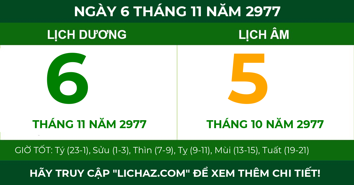 lịch âm ngày 6 tháng 11 năm 2977