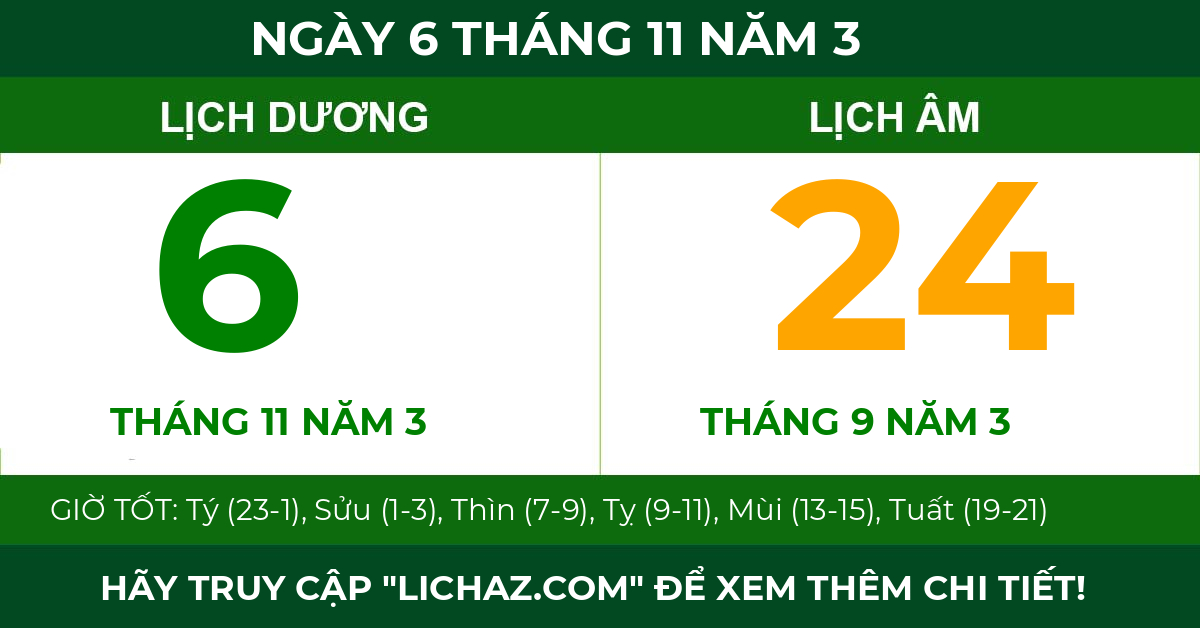 lịch âm ngày 6 tháng 11 năm 3