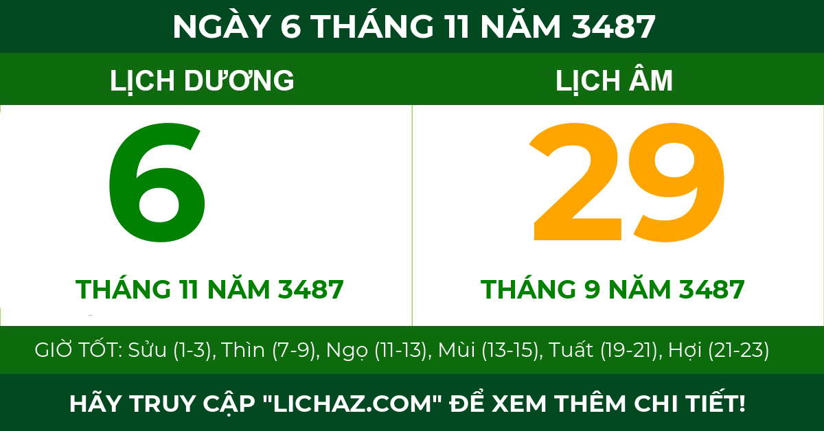 lịch âm ngày 6 tháng 11 năm 3487
