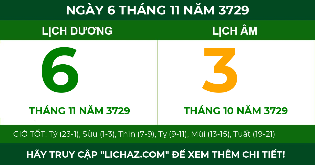 lịch âm ngày 6 tháng 11 năm 3729