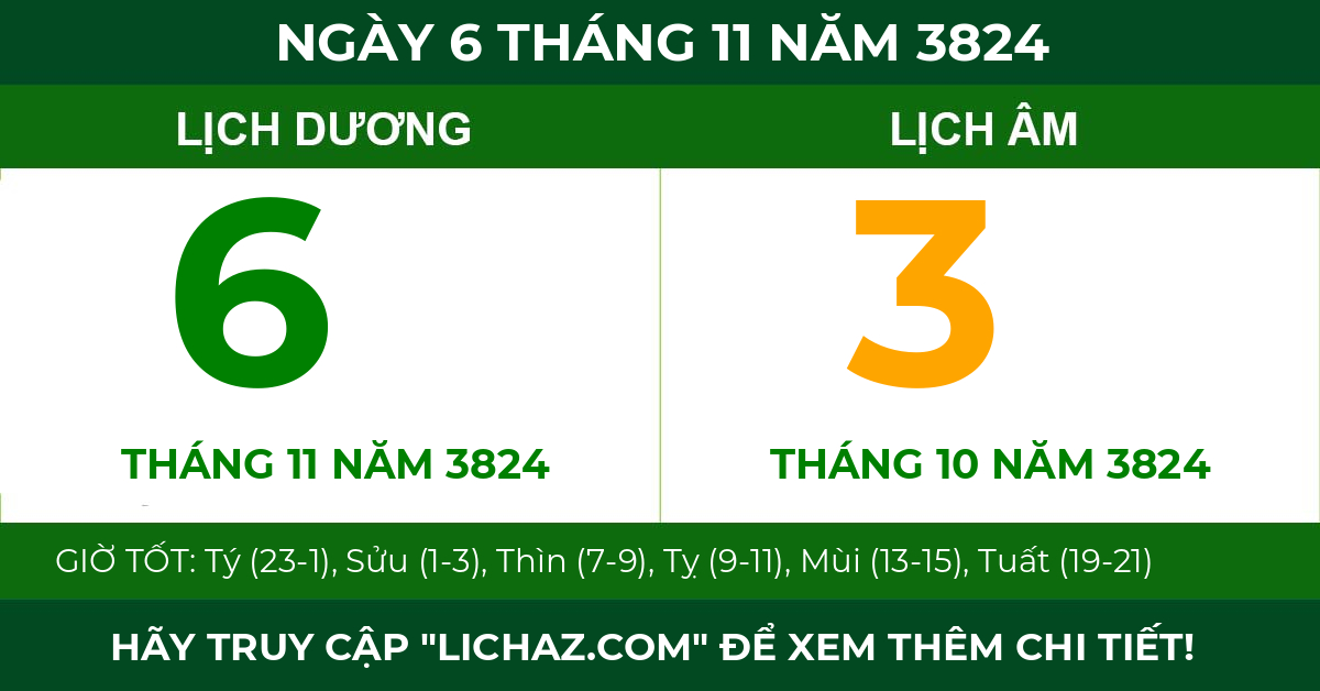 lịch âm ngày 6 tháng 11 năm 3824