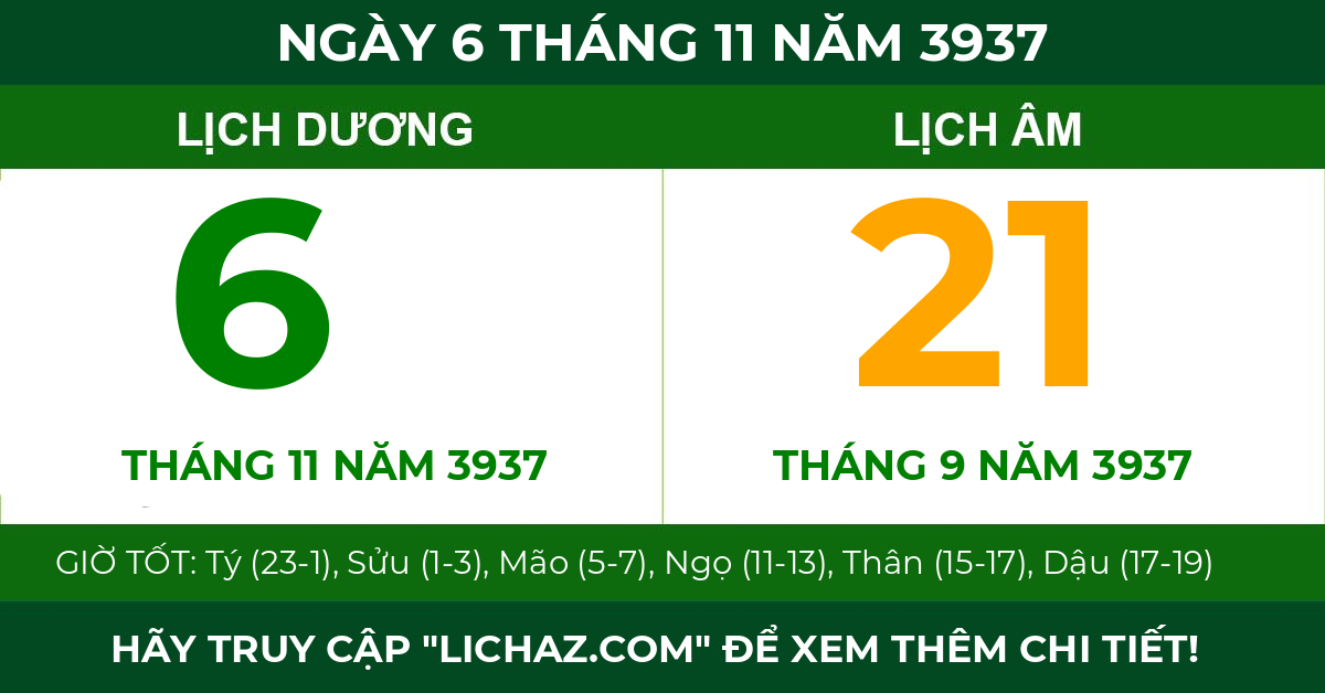 lịch âm ngày 6 tháng 11 năm 3937