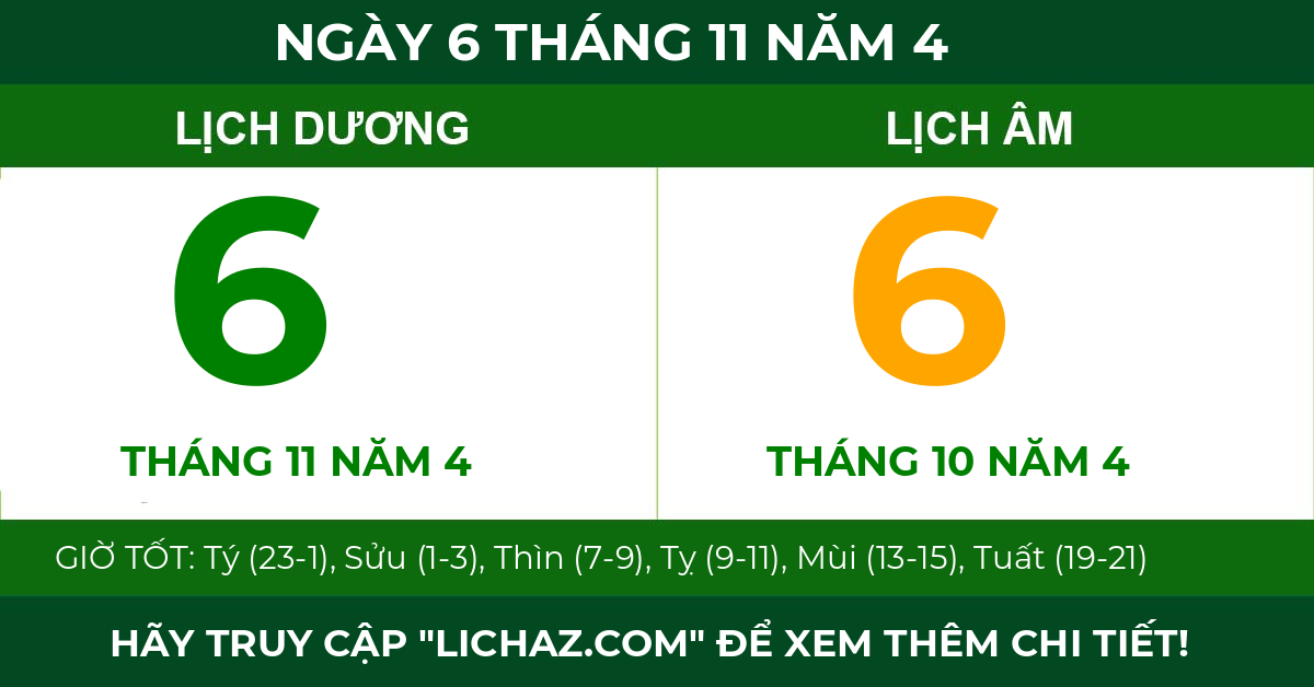 lịch âm ngày 6 tháng 11 năm 4
