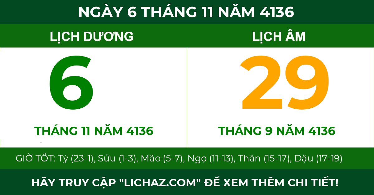 lịch âm ngày 6 tháng 11 năm 4136