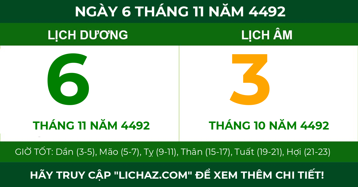 lịch âm ngày 6 tháng 11 năm 4492