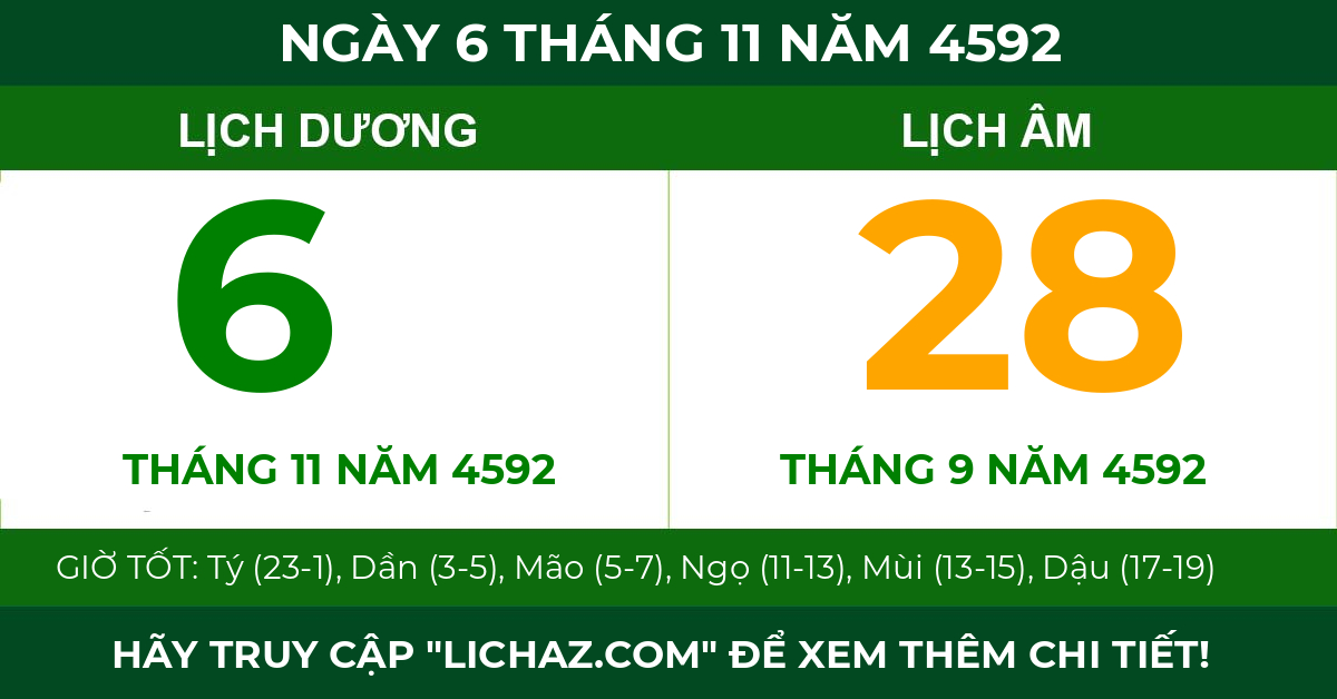 lịch âm ngày 6 tháng 11 năm 4592