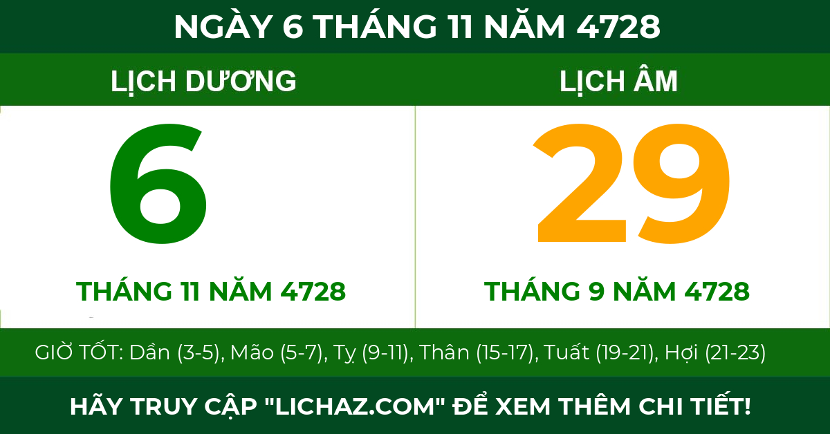 lịch âm ngày 6 tháng 11 năm 4728