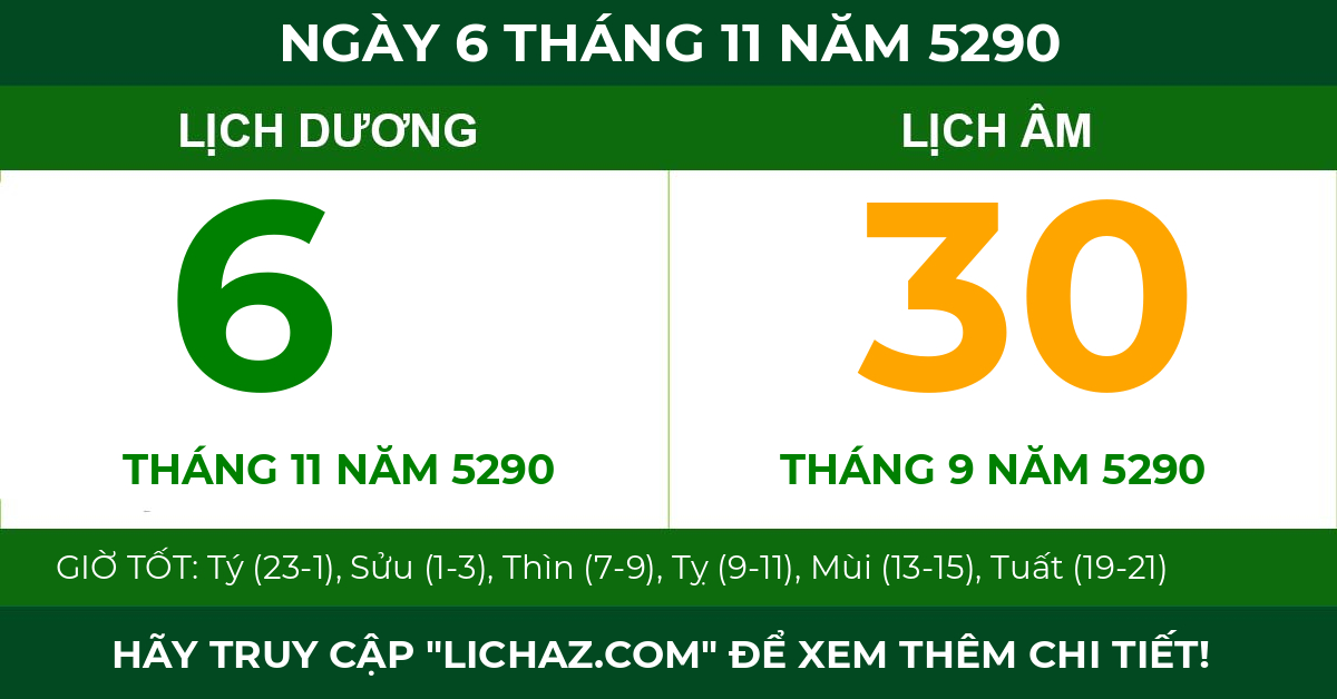 lịch âm ngày 6 tháng 11 năm 5290