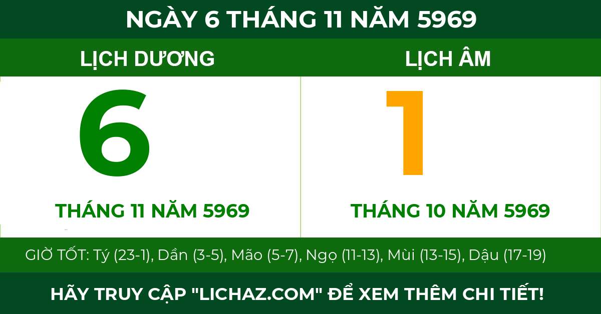 lịch âm ngày 6 tháng 11 năm 5969