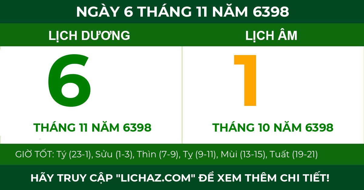 lịch âm ngày 6 tháng 11 năm 6398