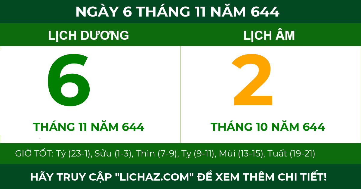 lịch âm ngày 6 tháng 11 năm 644