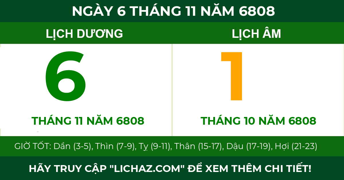 lịch âm ngày 6 tháng 11 năm 6808