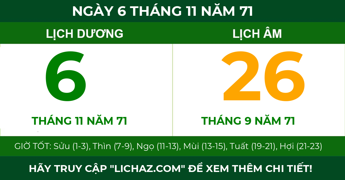 lịch âm ngày 6 tháng 11 năm 71