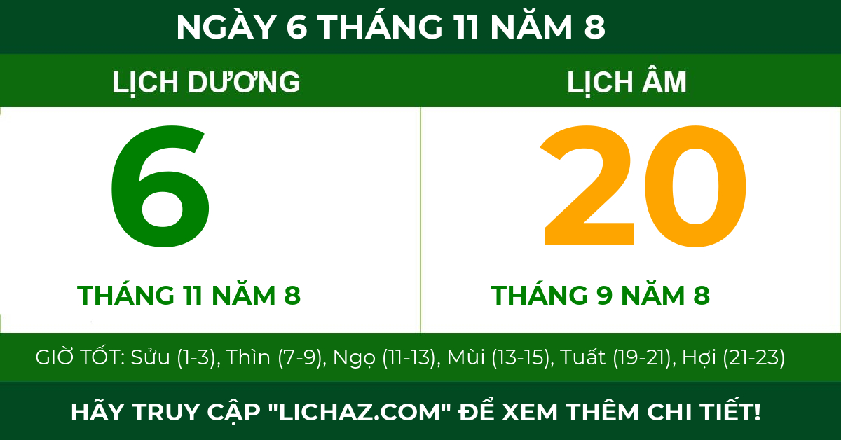 lịch âm ngày 6 tháng 11 năm 8