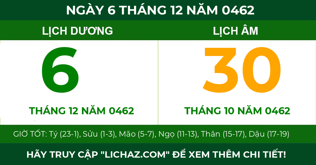 lịch âm ngày 6 tháng 12 năm 0462