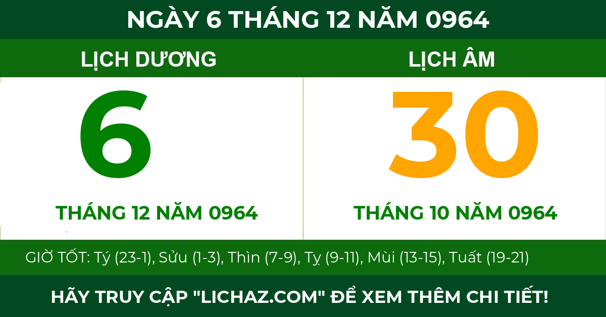 lịch âm ngày 6 tháng 12 năm 0964