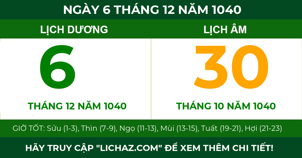 lịch âm ngày 6 tháng 12 năm 1040