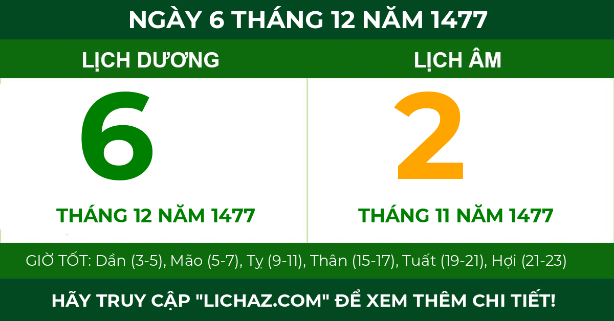 lịch âm ngày 6 tháng 12 năm 1477