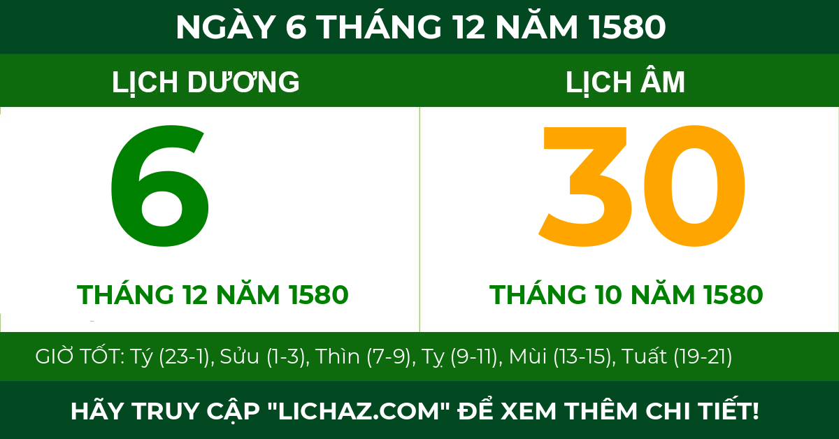 lịch âm ngày 6 tháng 12 năm 1580