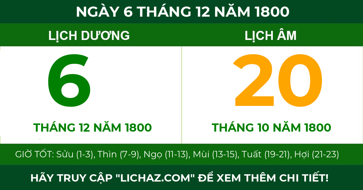 lịch âm ngày 6 tháng 12 năm 1800