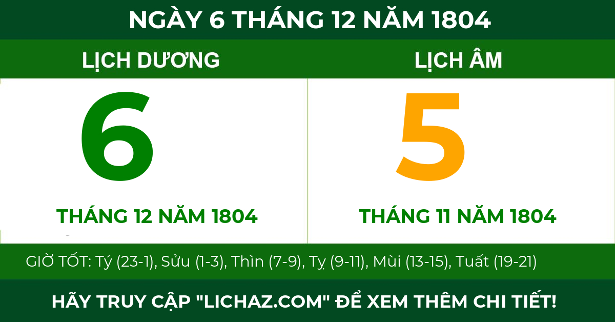 lịch âm ngày 6 tháng 12 năm 1804