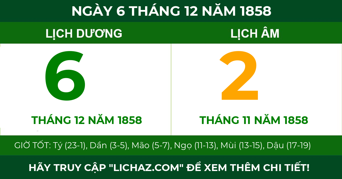 lịch âm ngày 6 tháng 12 năm 1858