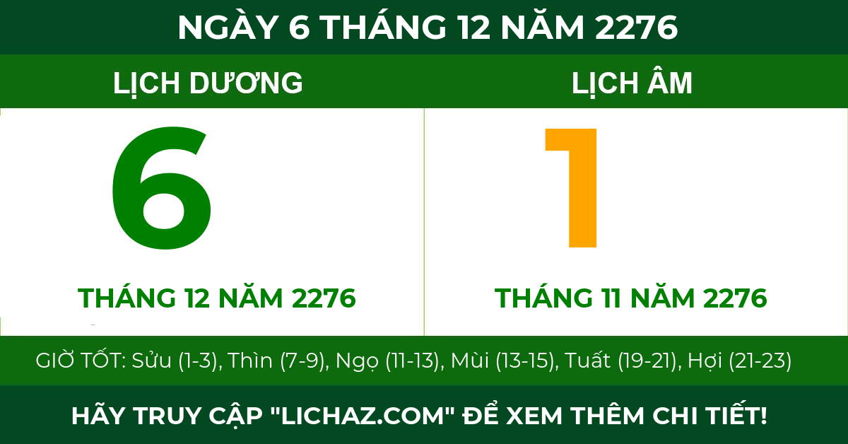 lịch âm ngày 6 tháng 12 năm 2276
