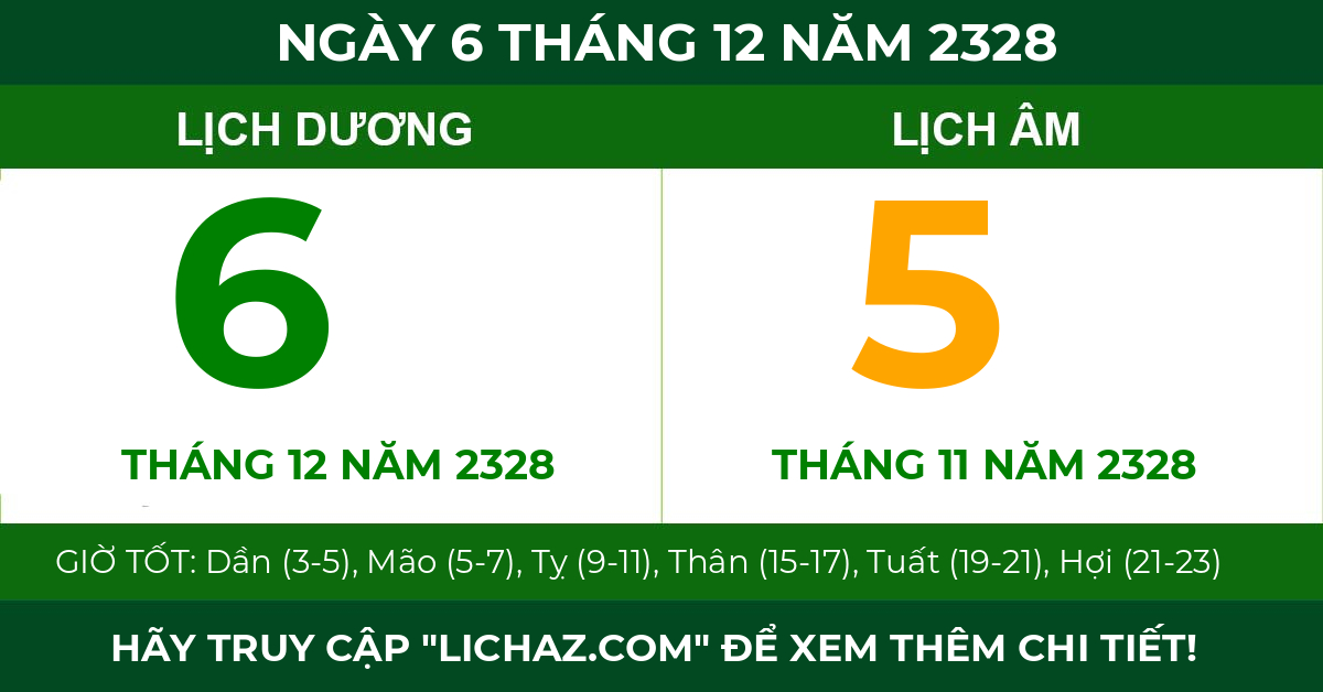 lịch âm ngày 6 tháng 12 năm 2328