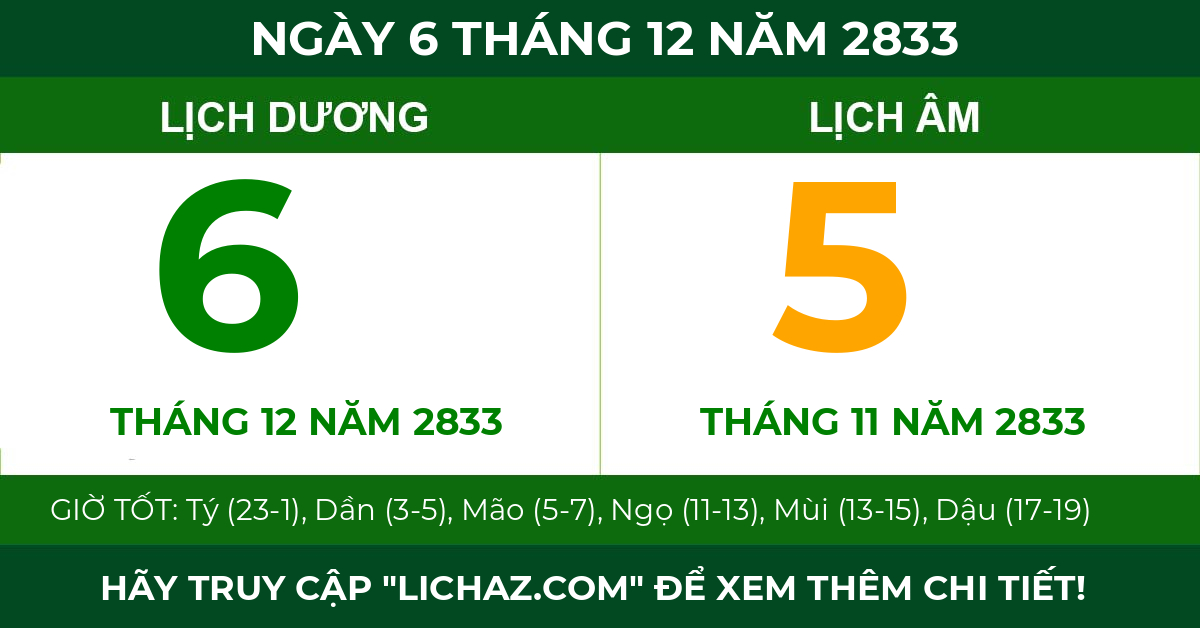 lịch âm ngày 6 tháng 12 năm 2833