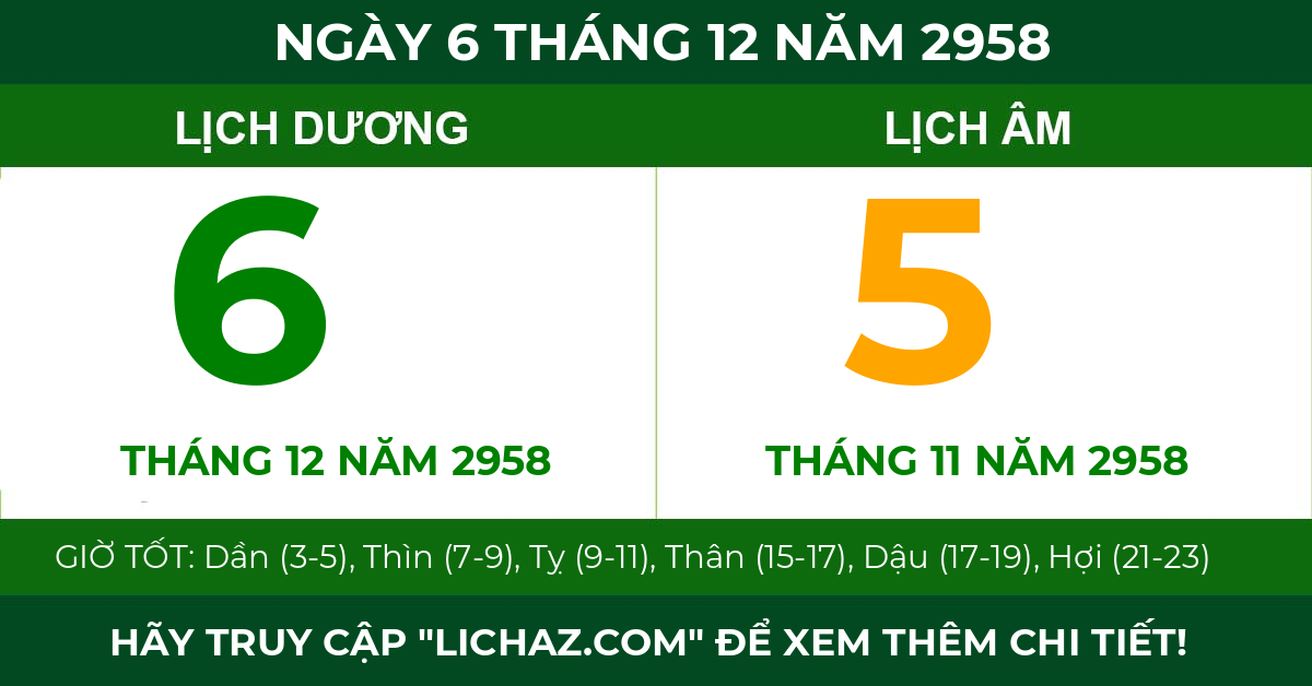 lịch âm ngày 6 tháng 12 năm 2958