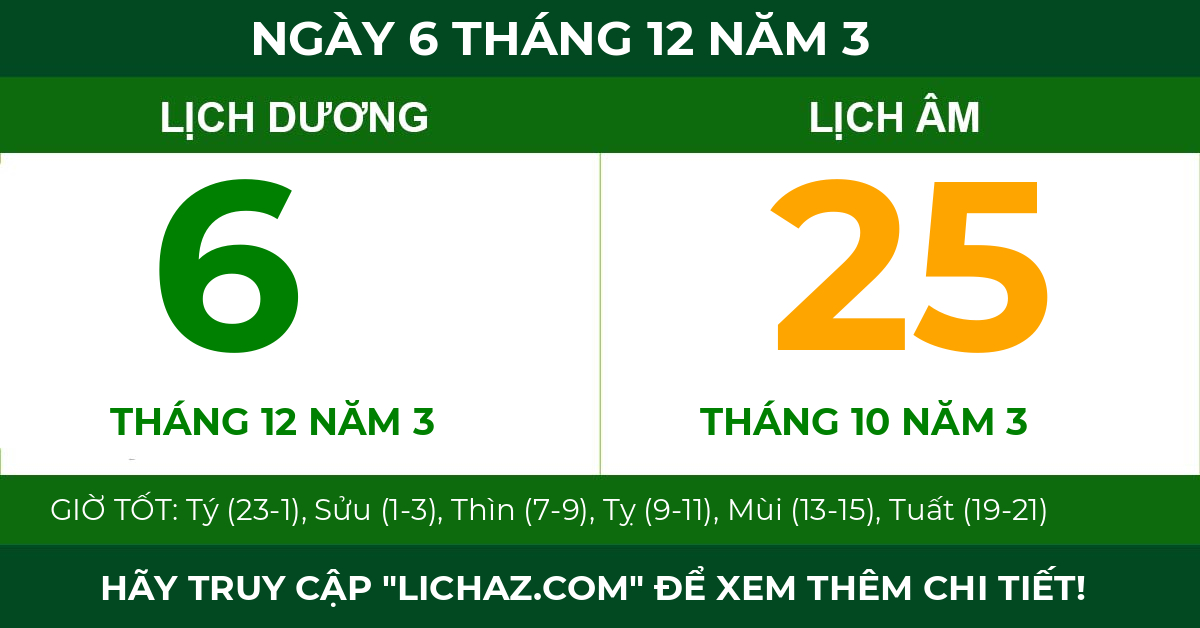 lịch âm ngày 6 tháng 12 năm 3