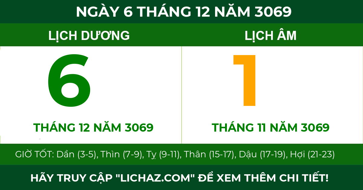 lịch âm ngày 6 tháng 12 năm 3069