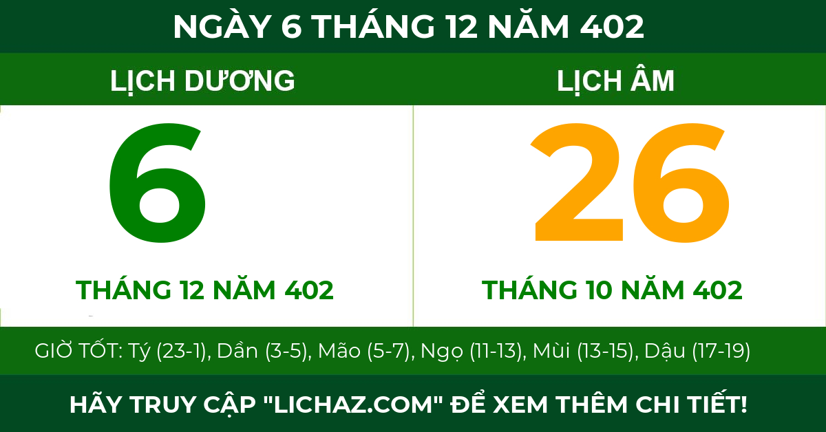 lịch âm ngày 6 tháng 12 năm 402