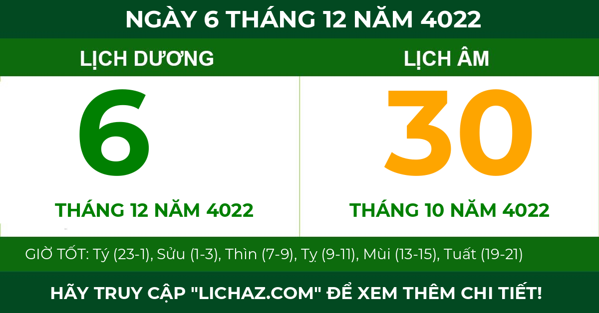 lịch âm ngày 6 tháng 12 năm 4022